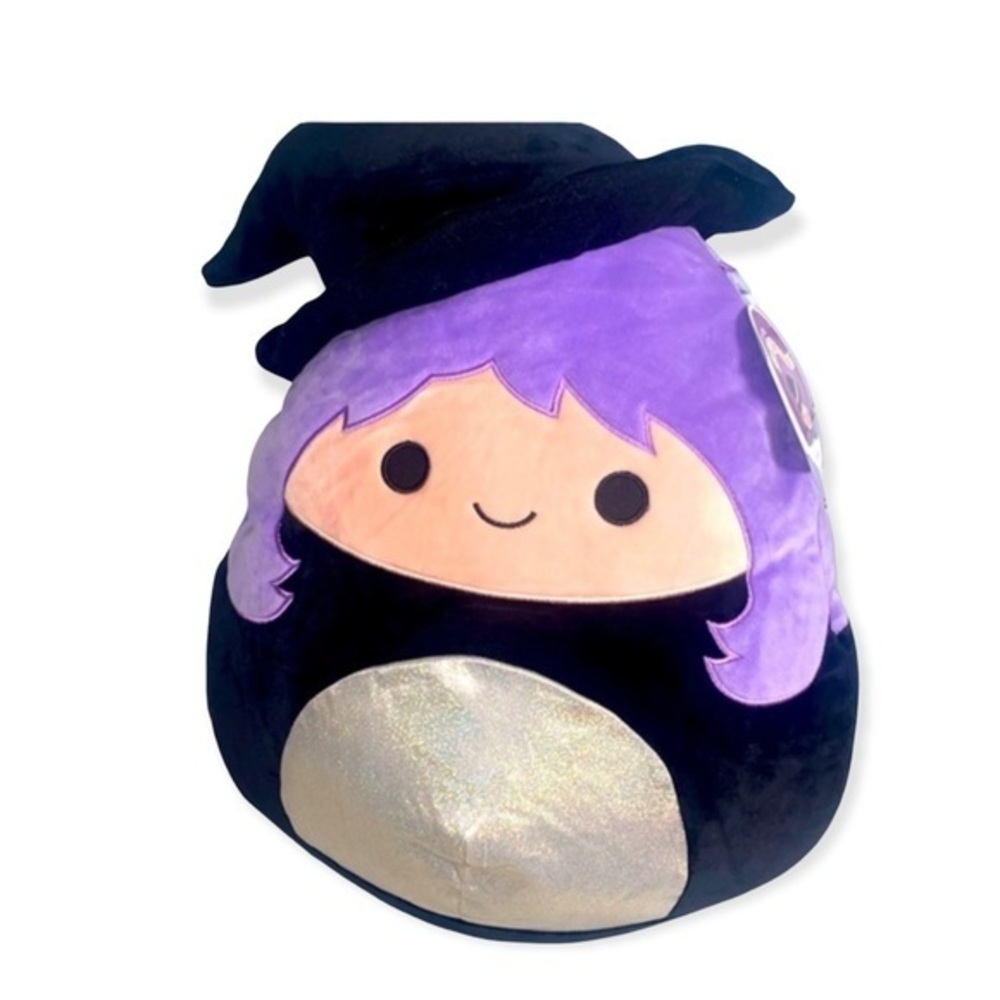 Kellytoy Purple Black Witch Squishmallow Plush with Shimmery Silver Belly